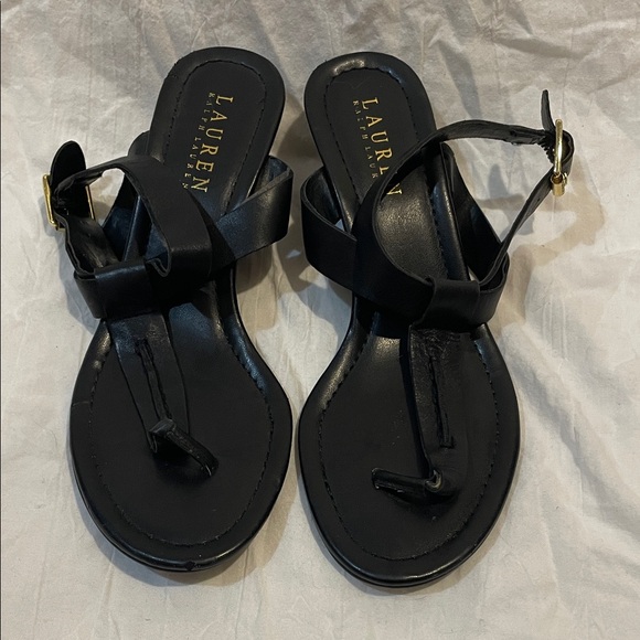 Lauren Ralph Lauren Shoes - Ralph Lauren Linda Leather Heeled wedge Sandals Black Size 6B. Strappy spring